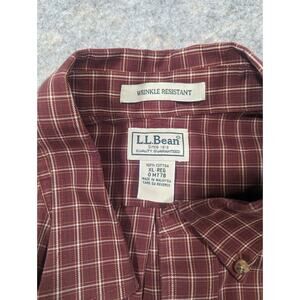 LL Bean Mens XL Wrinkle Resistant Cotton Red Plaid Button Down Shirt